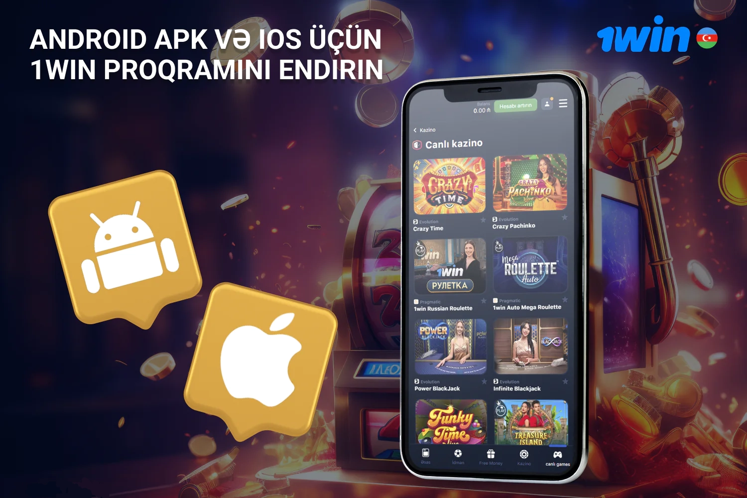 1win Yukle Android (.apk) və iOS üçün Tətbiq pulsuz